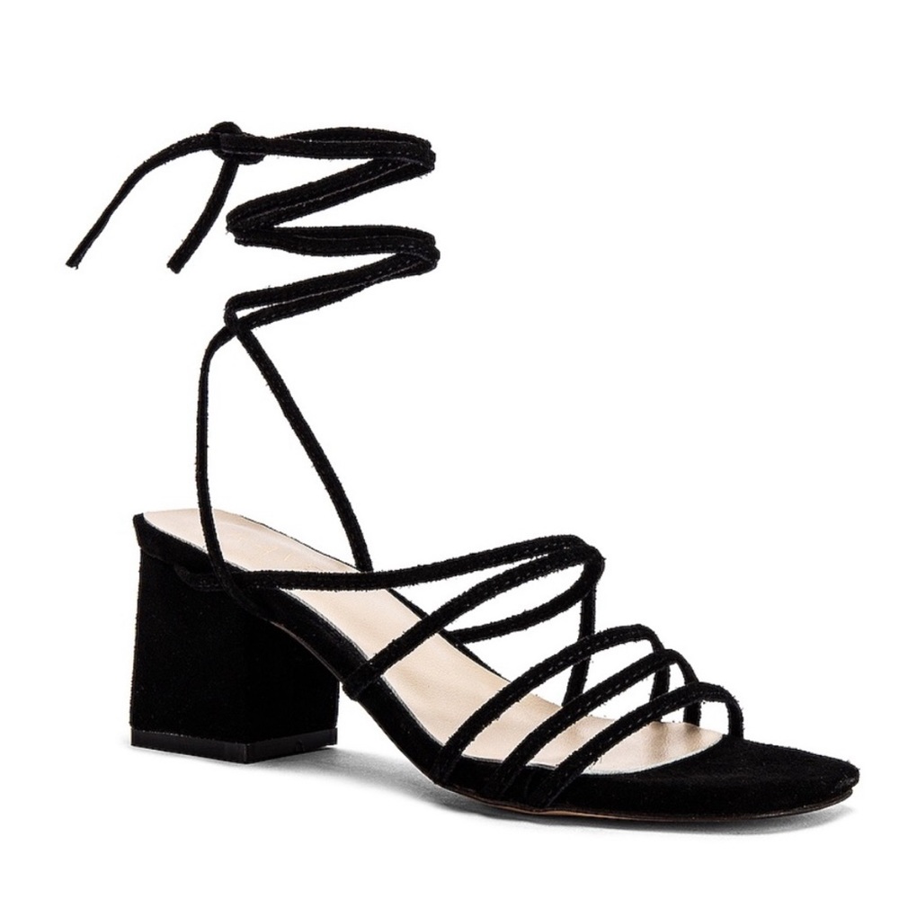 LIKE NEW! Raye Lunar black suede wrap block heel sandals 6.5 revolve